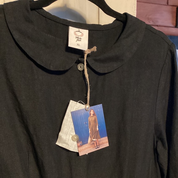 SON DE FLOR Almost NEW Classic Twirl Dress 100% Linen Long Sleeve XL Black - Picture 4 of 5